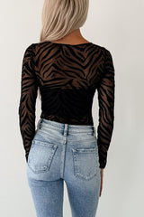Wild At Heart Animal Print Mesh Bodysuit (Black Zebra)