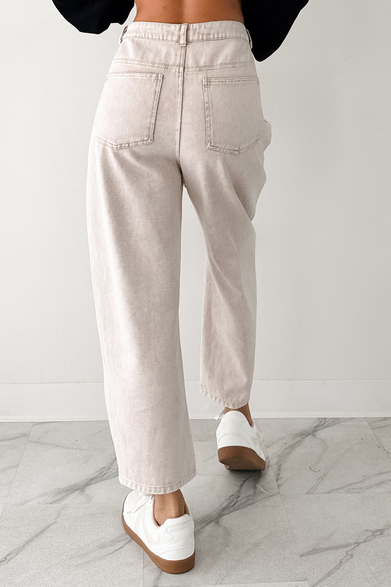 Calloway High Rise Barrel Jeans (Washed Ecru)