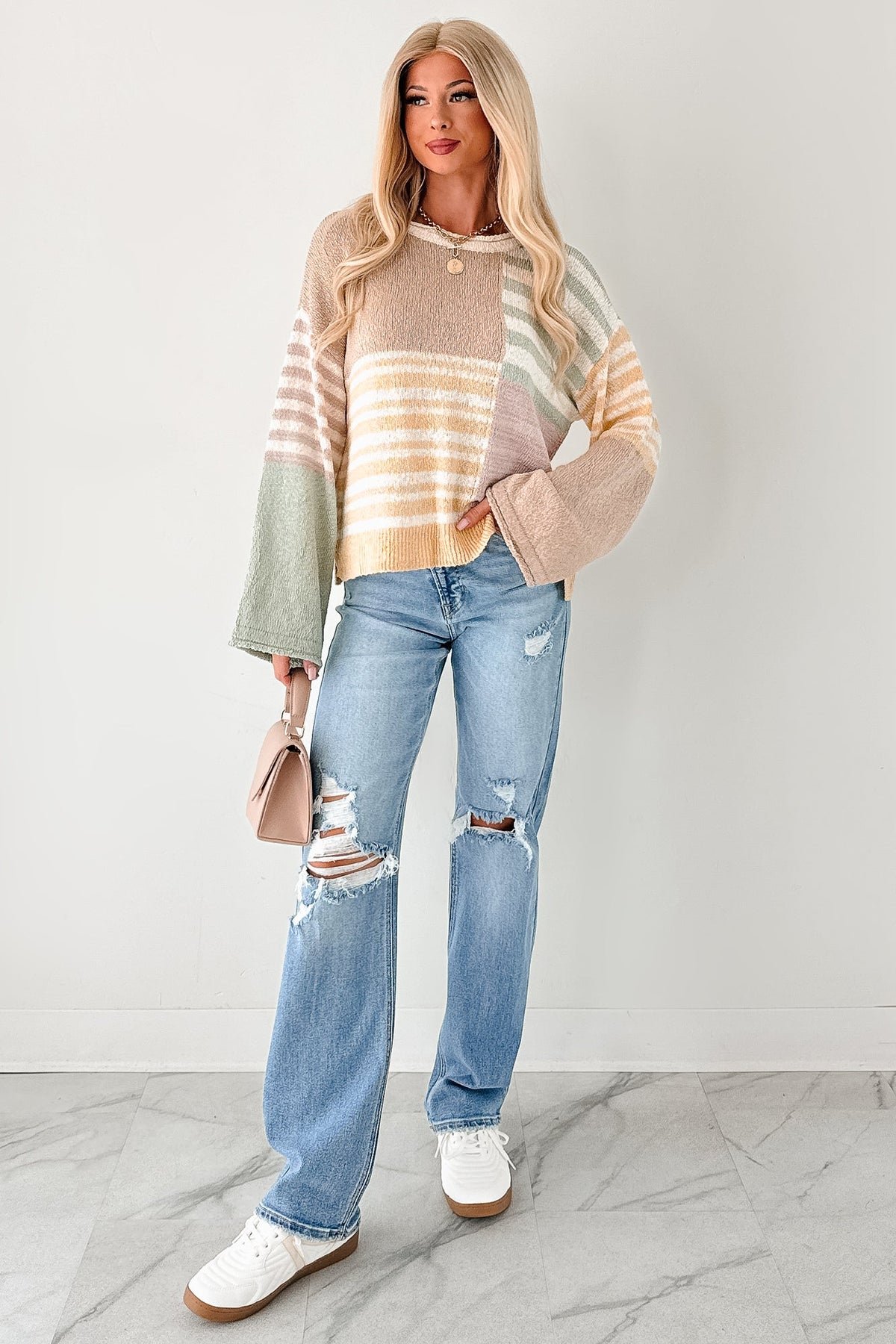 Homebody Era Colorblock Sweater Top (Yellow)