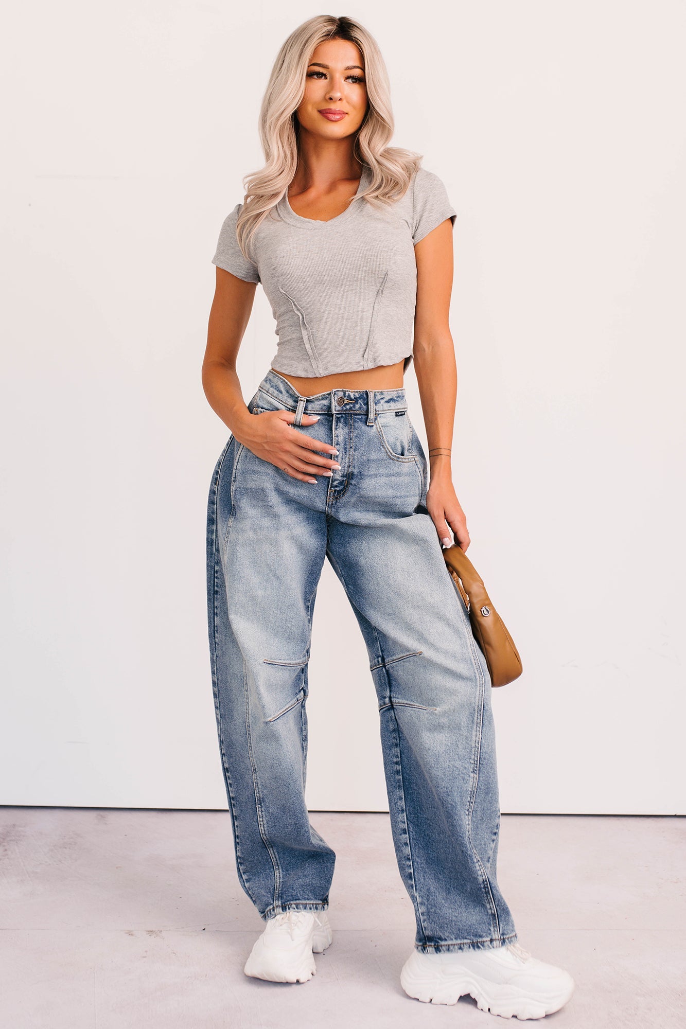 Sink Into It Raw Edge Signature 8 Crop Tee (Heather Grey)