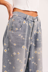 Rae Floral Stripe Wide Leg Barrel Jeans (Denim)
