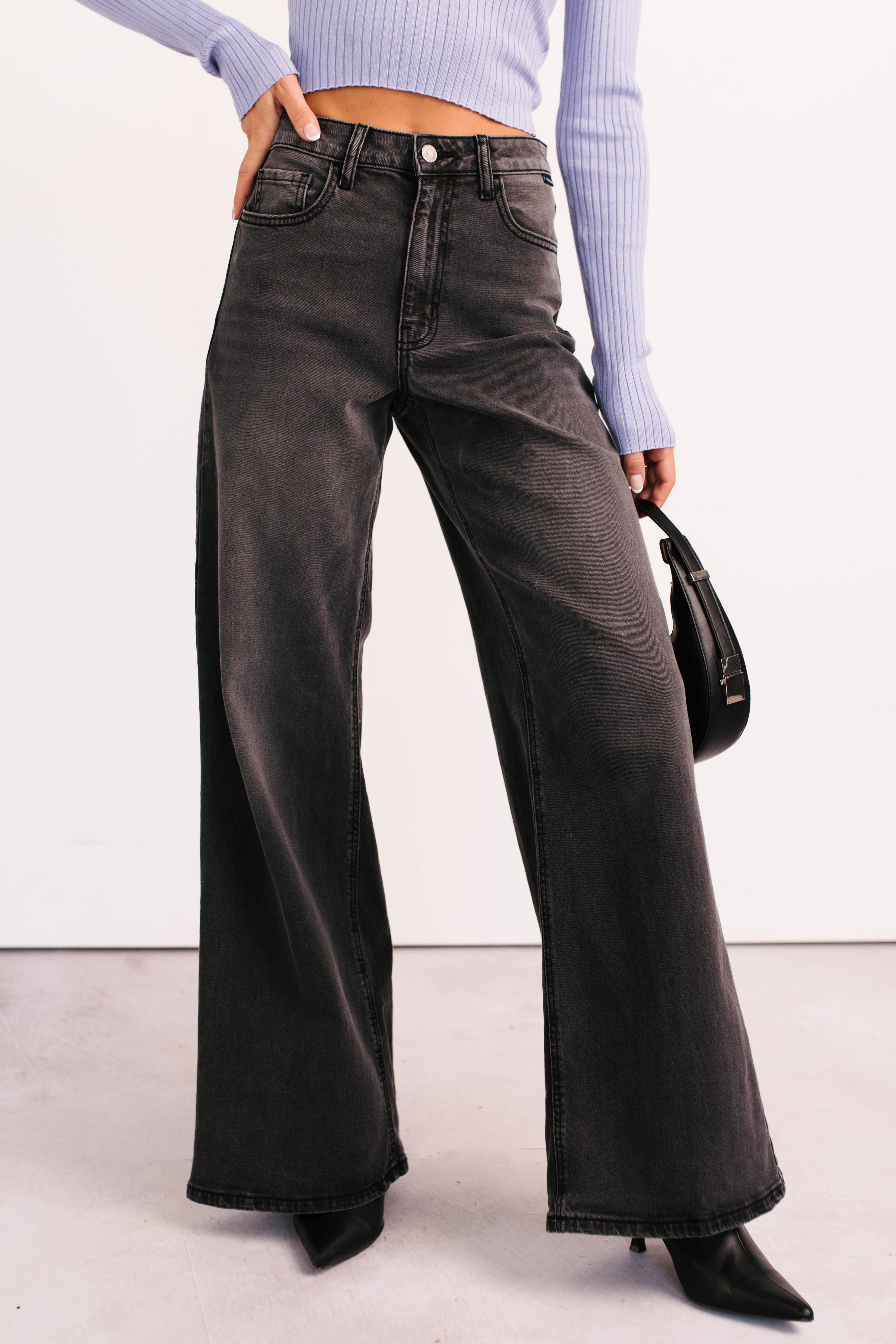 Bane High Rise Wide Leg Cello Jeans (Grey)