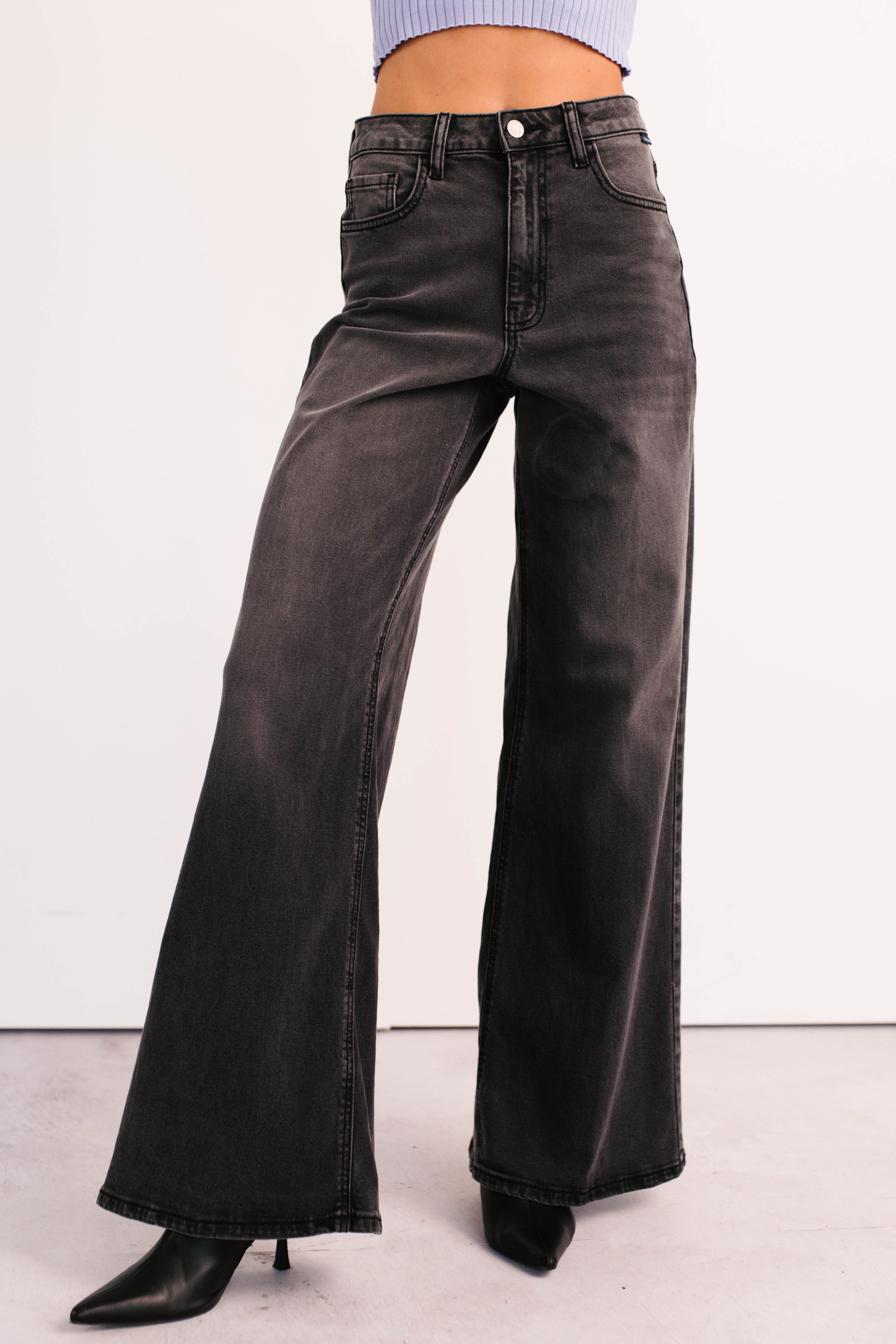 Bane High Rise Wide Leg Cello Jeans (Grey)