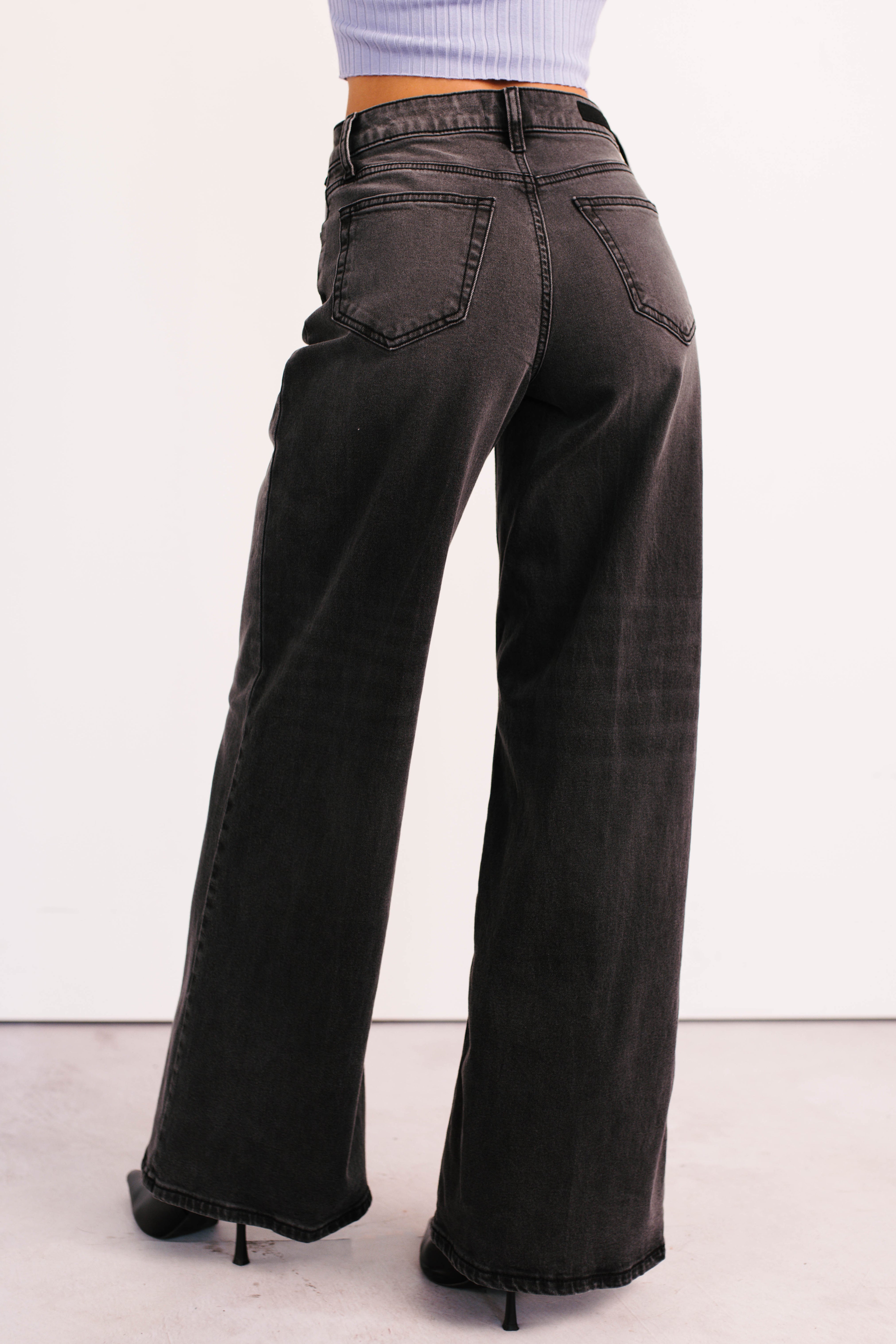 Bane High Rise Wide Leg Cello Jeans (Grey)