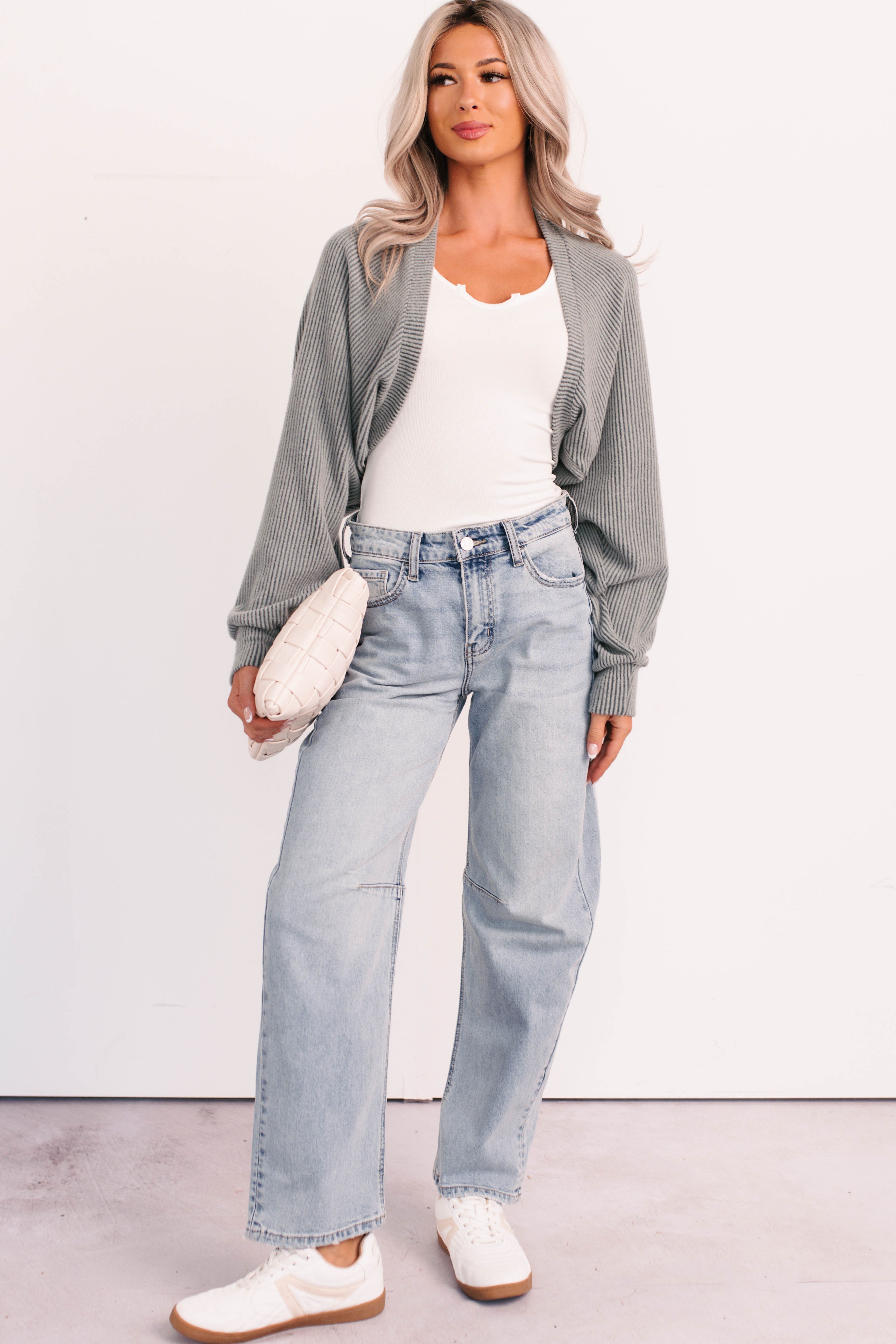 Lounge Cloud Ribbed Long Sleeve Shrug (Green Moss)