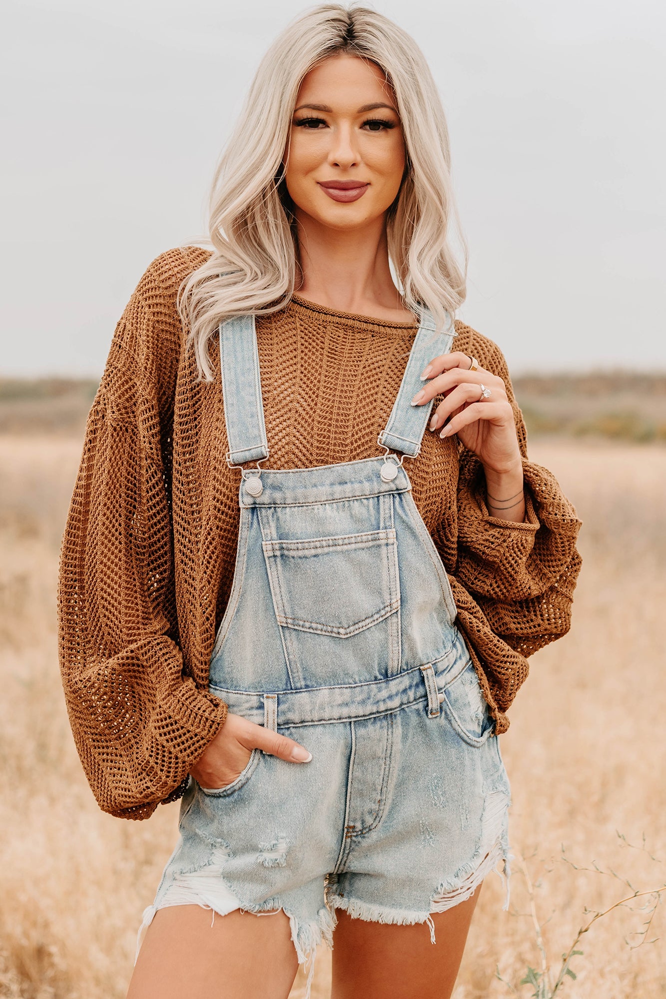 Lost On Purpose Distressed Signature 8 Overall Shorts (Light Denim)