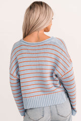 Sunday Comfort Striped Henley Sweater (Blue/Orange)
