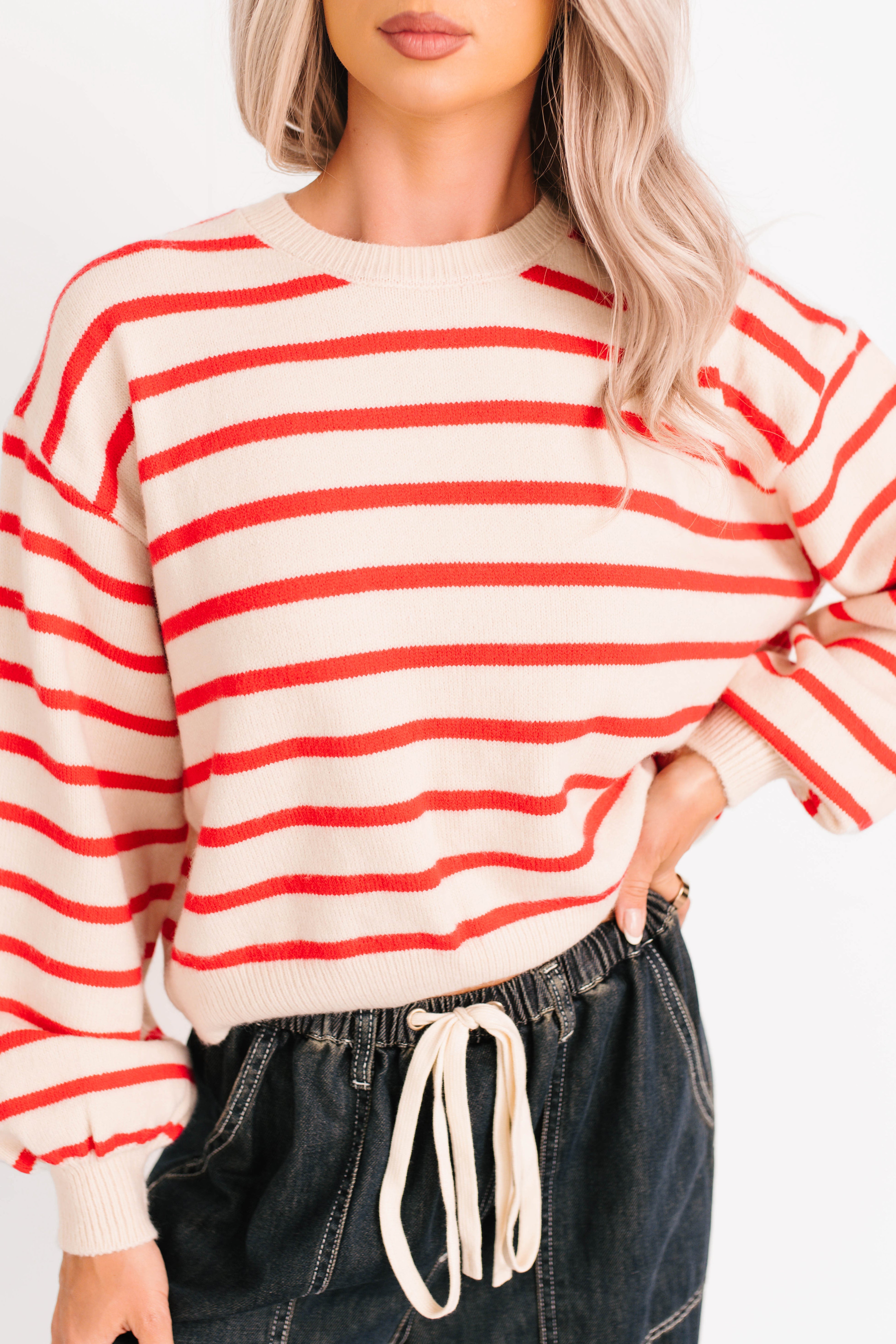 Morning Rituals Striped Button Detail Sweater (Red)