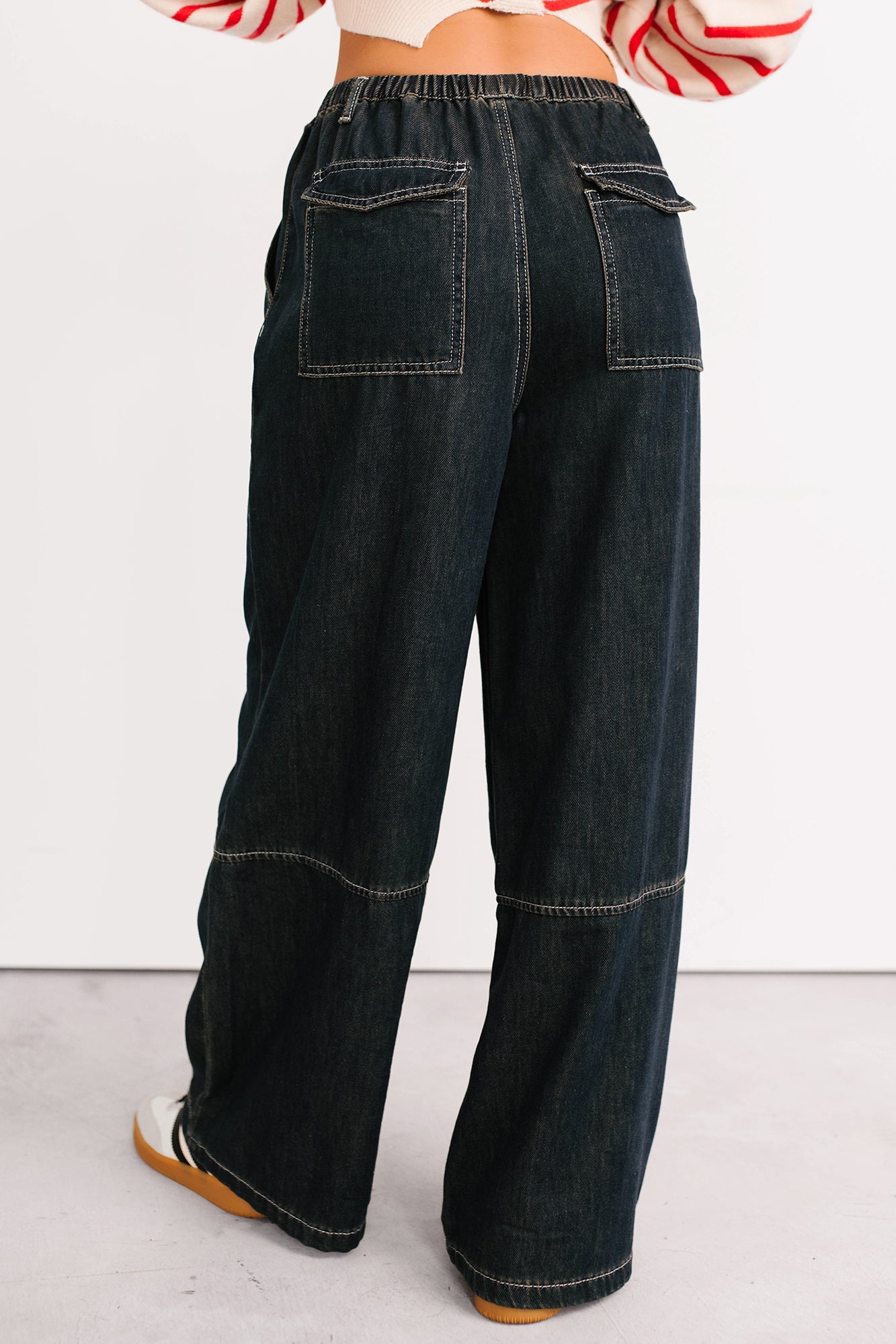 Chill Energy Wide Leg Drawstring Pants (Grey Denim)