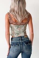 Whimsically Wild Floral Satin Hook Front Top (Sage Olive)