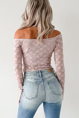 Up To Standard Ruched Lace Asymmetric Top (Blush)