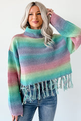 Life In Color Ombre Stripe Tassel Sweater (Sage Rainbow)