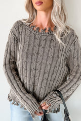 Unwritten Future Cable Knit Fringe Zenana Sweater (Brown)