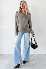 Unwritten Future Cable Knit Fringe Zenana Sweater (Brown)
