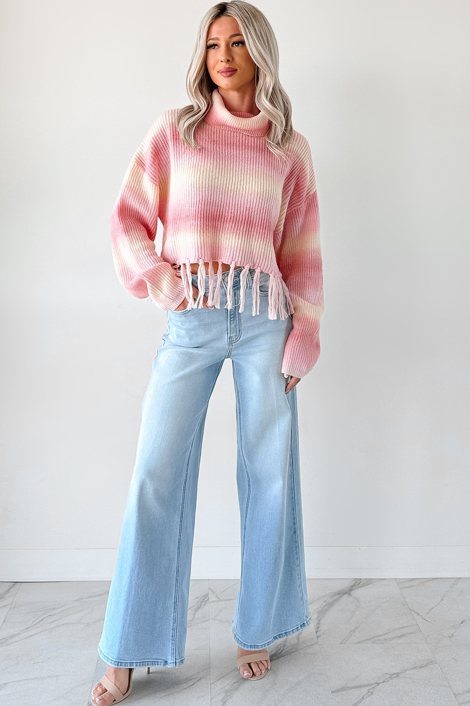 Life In Color Ombre Stripe Tassel Sweater (Pastel Peach)