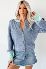 Daydream Zen Knit Contrast Glittery Cardigan (Blue)