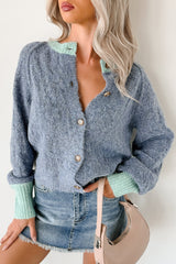 Daydream Zen Knit Contrast Glittery Cardigan (Blue)