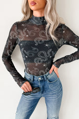 Felt Spooky NM Original Mesh Mock Neck Bodysuit (Black Snake)