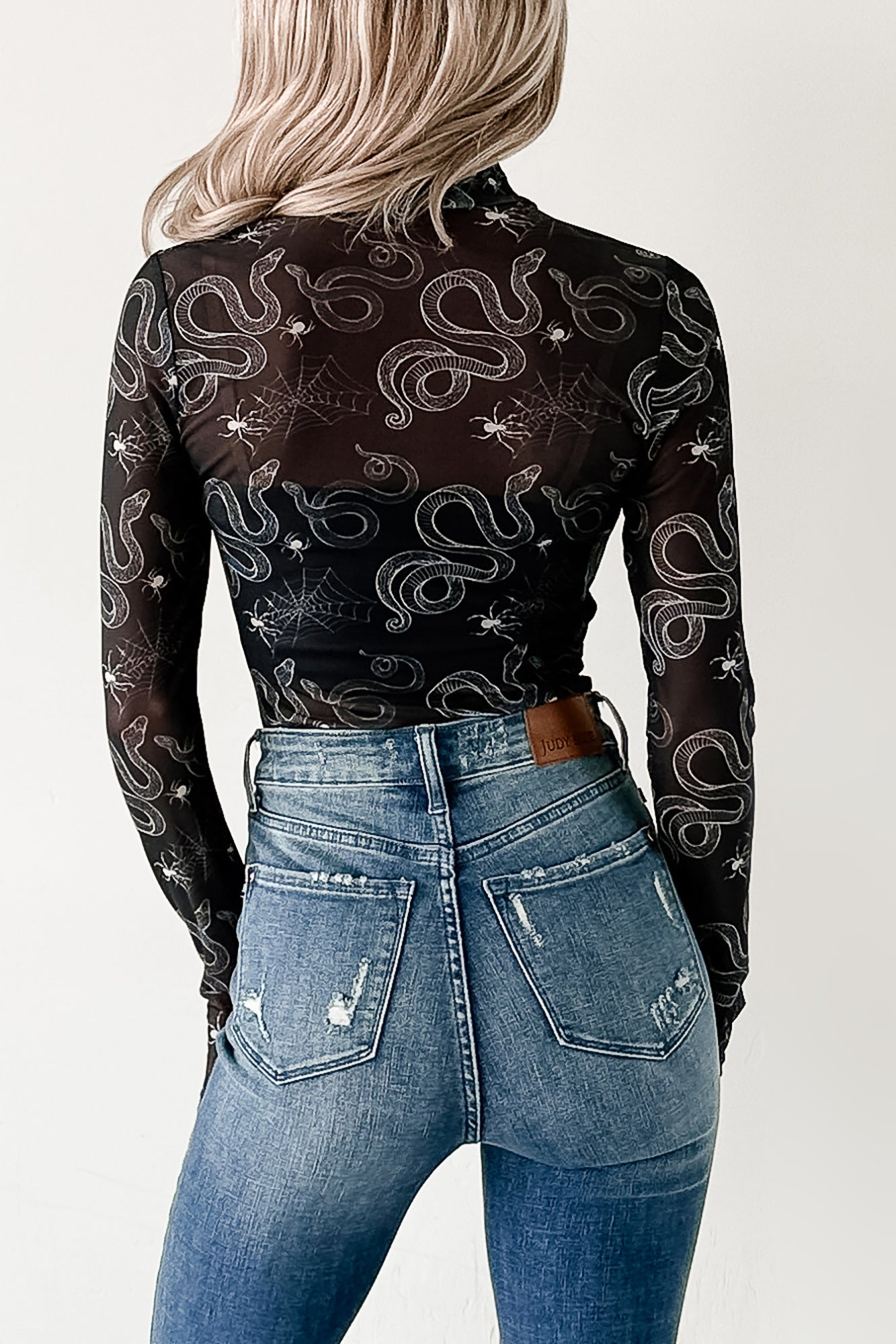 Felt Spooky NM Original Mesh Mock Neck Bodysuit (Black Snake)