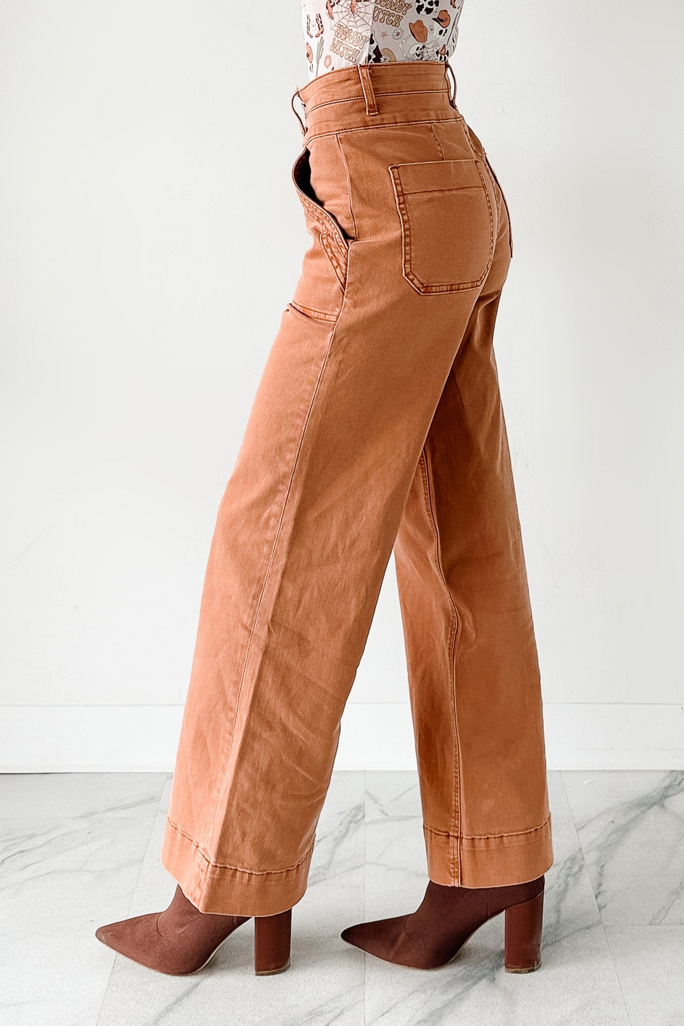 Henley Wide Leg Mica Denim Jeans (Cinnamon)