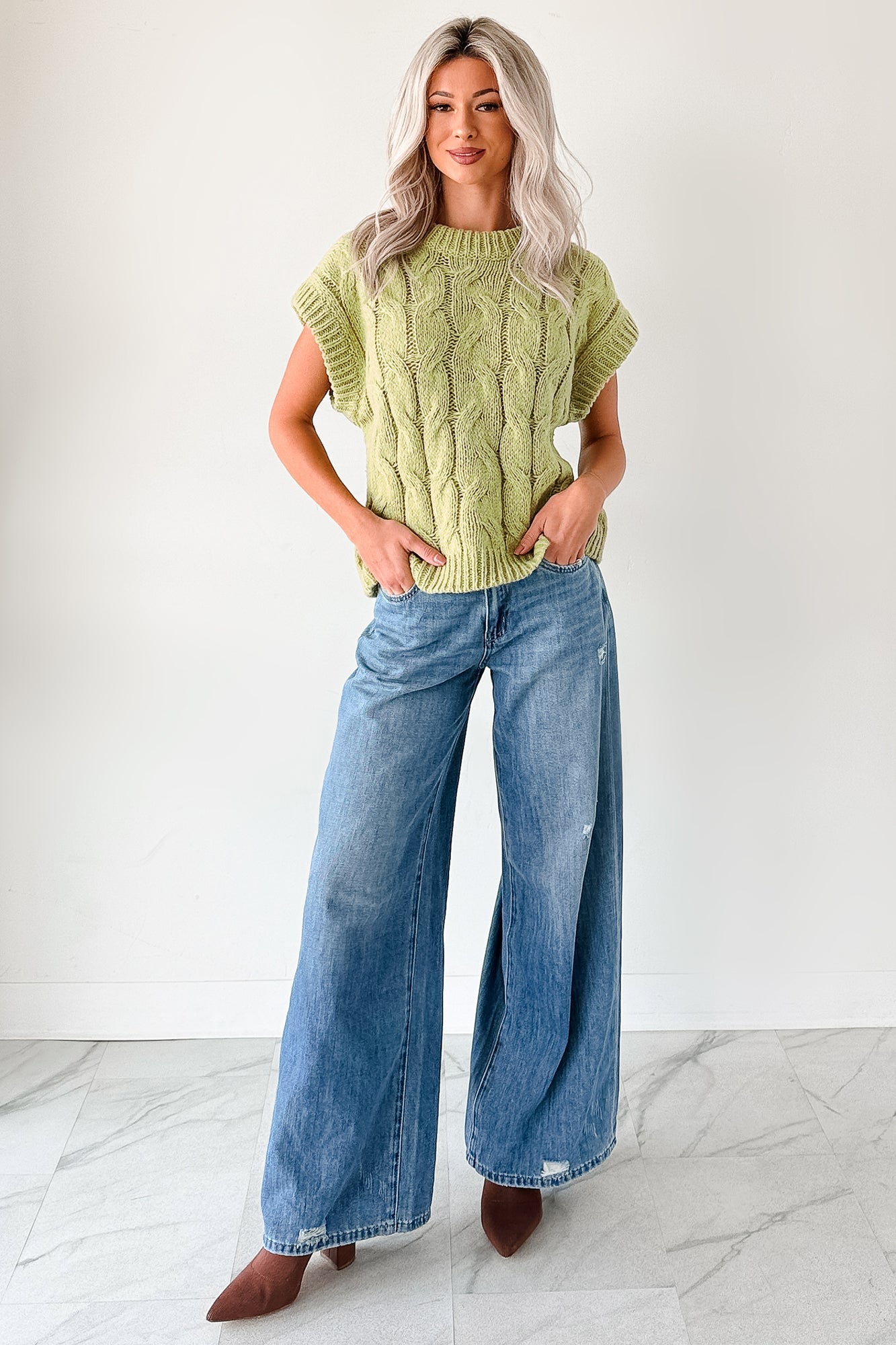 Don't Envy Me Cable Knit Sweater Vest (Fern)