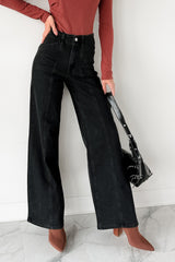 Nelson High Rise Wide Leg Mica Denim Jeans (Black)
