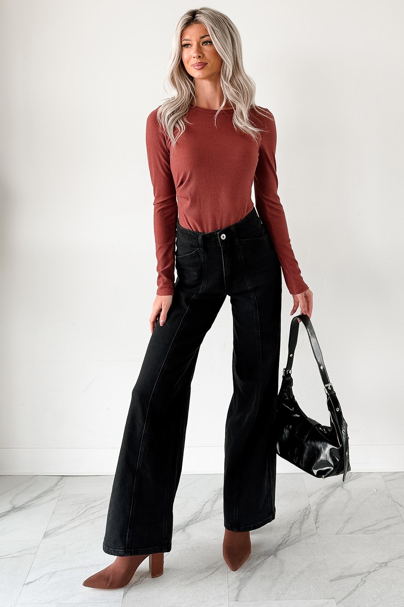 Nelson High Rise Wide Leg Mica Denim Jeans (Black)