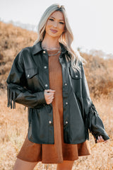 Creating Moments Faux Leather Fringe Jacket (Black)