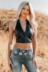 Urban Glow Faux Leather Halter Crop Top (Black)