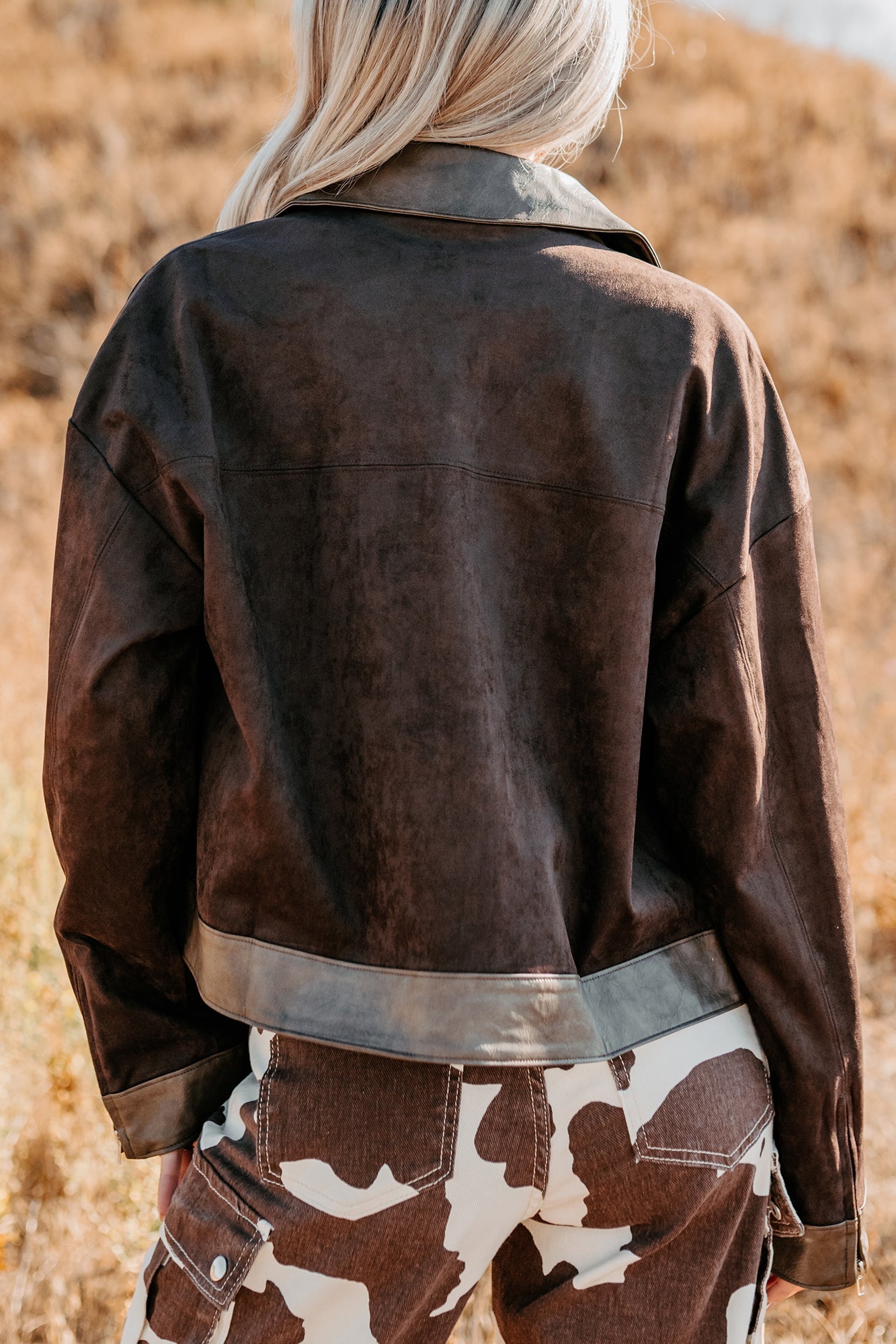 The Takeover Suede Faux Leather Jacket (Dark Brown)