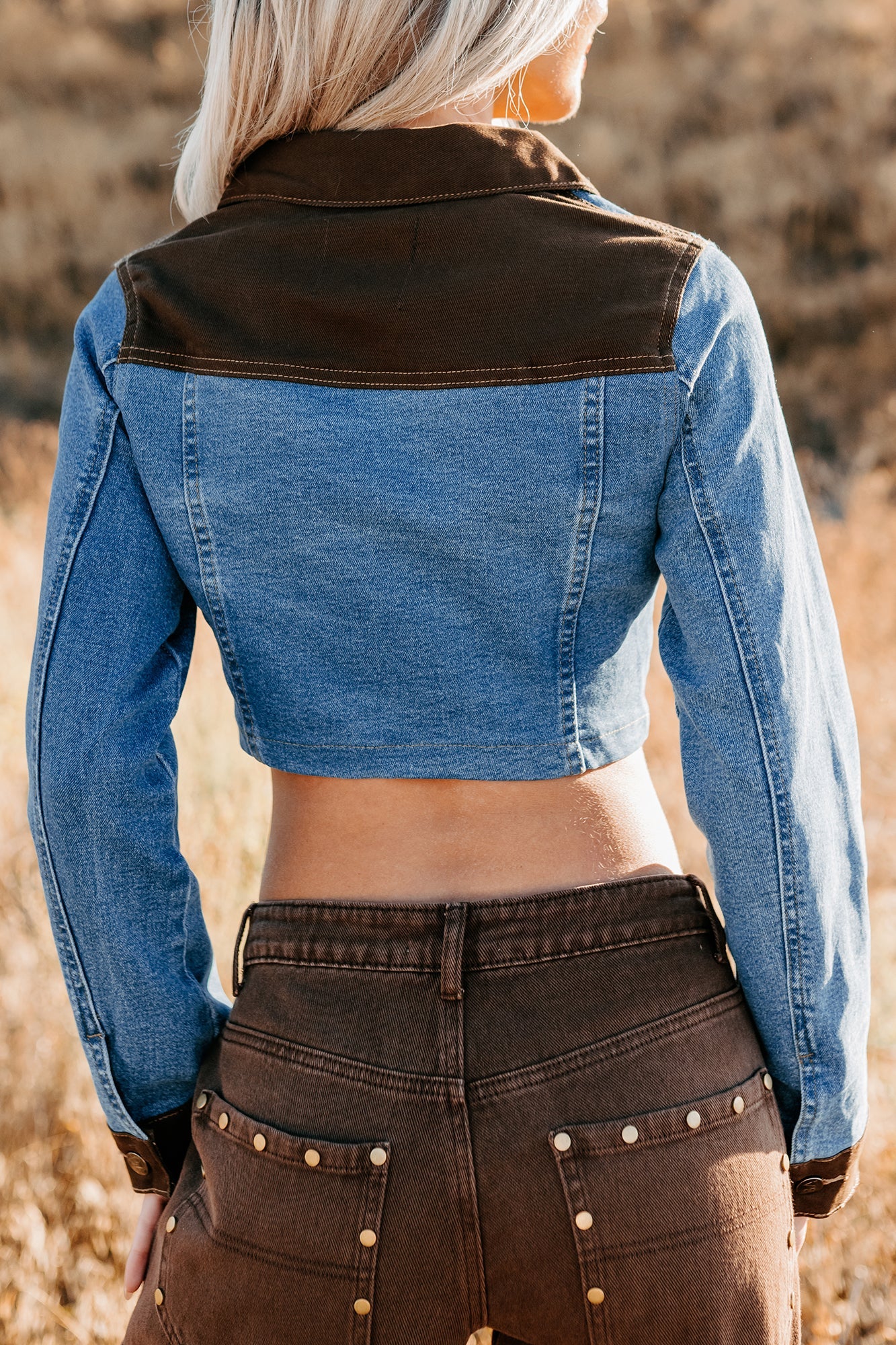 Peachy Prairie Cropped Denim Corset Jacket (Medium)