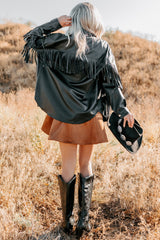 Creating Moments Faux Leather Fringe Jacket (Black)