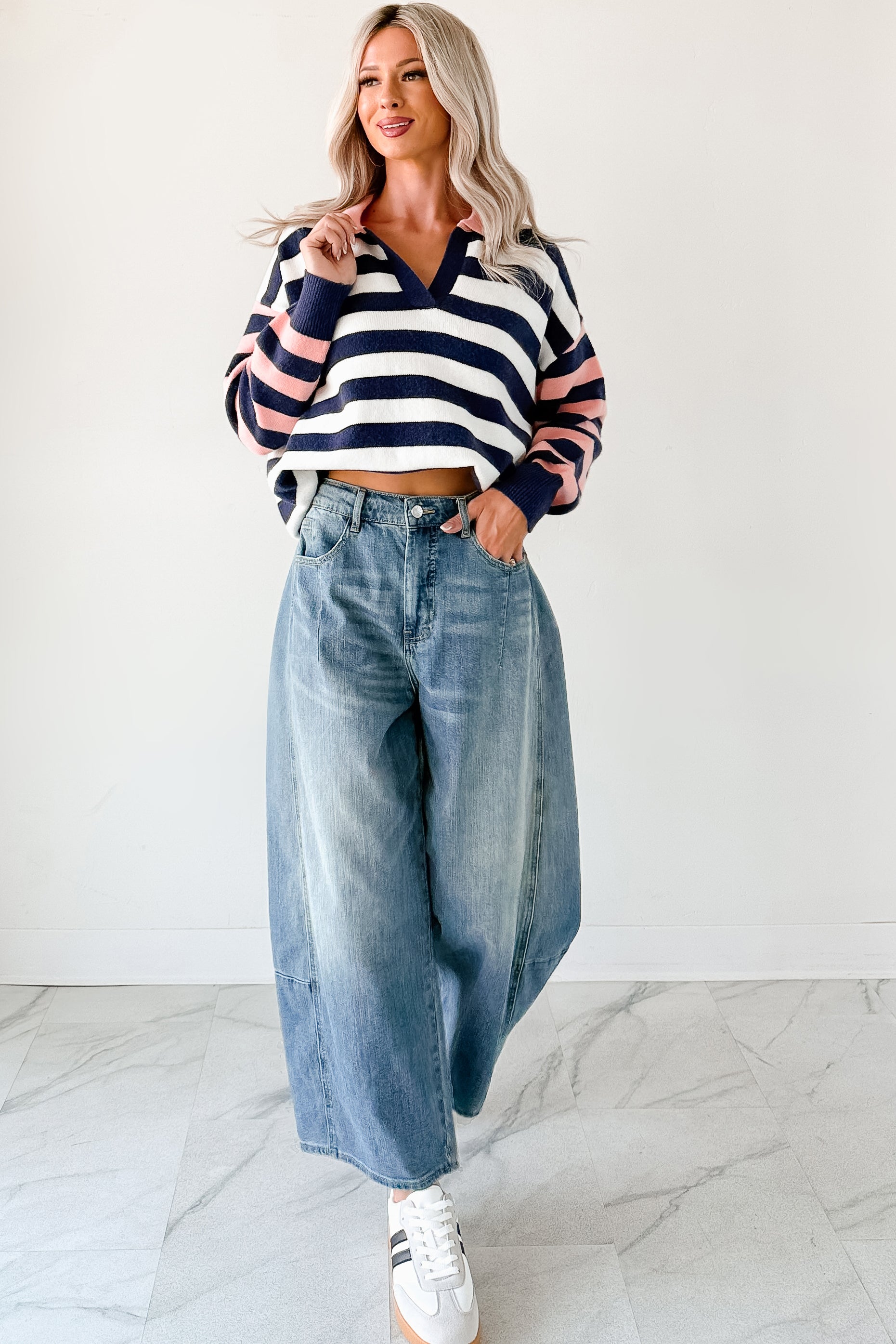 Forward Flow Striped Knit Sweater (Navy/Multi)