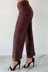 Maizie Tummy Control Wide Leg Cropped Risen Jeans (Choco Brown)