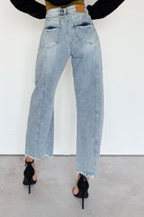 Solara High Rise Waist Tie Saige Denim Barrel Jeans (Light Wash)