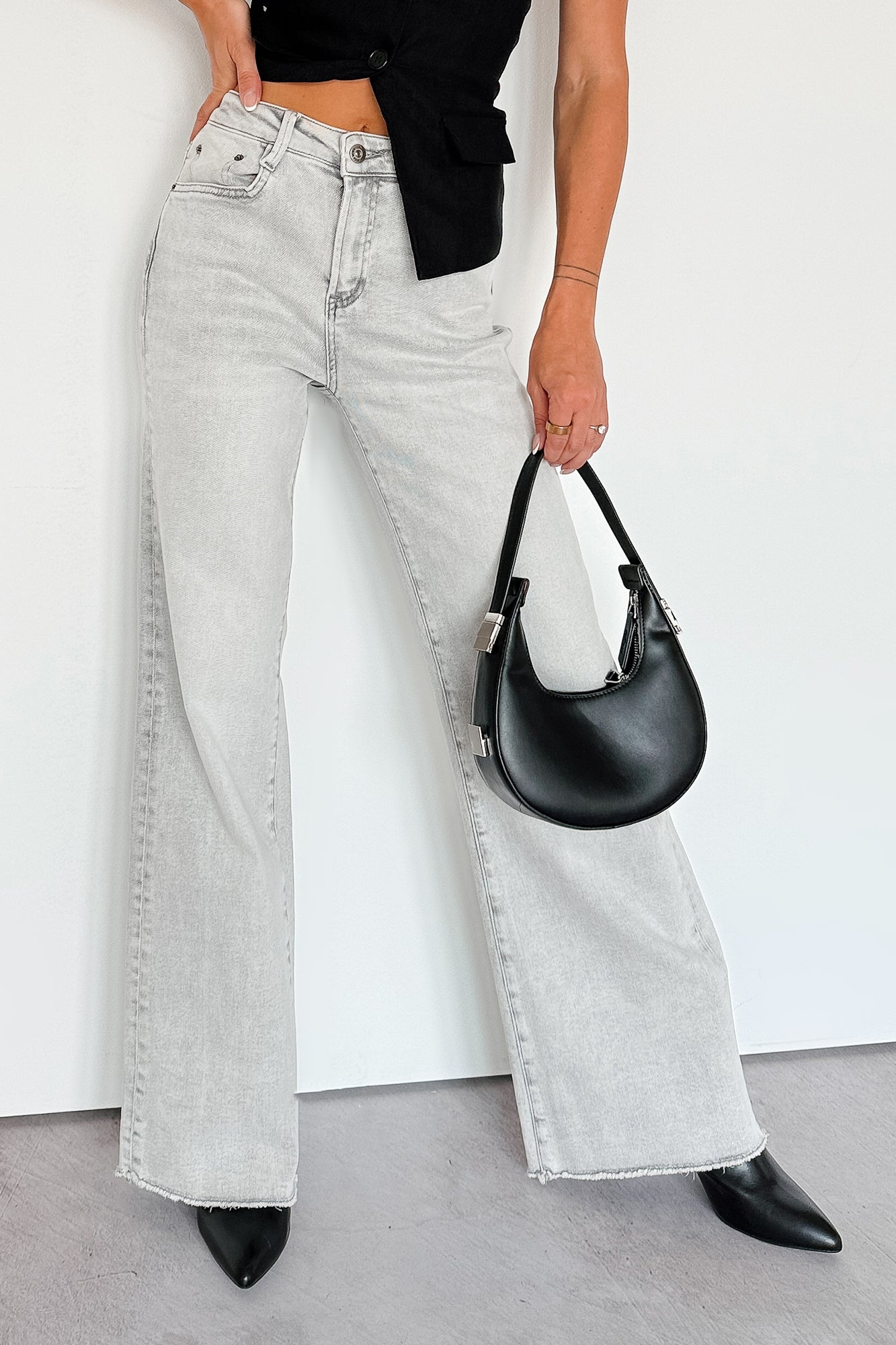 Maybrie Wide Leg Mica Denim Jeans (Platinum Grey)