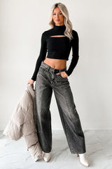 Julio High Rise Baggy Hidden Brand Jeans (Grey)