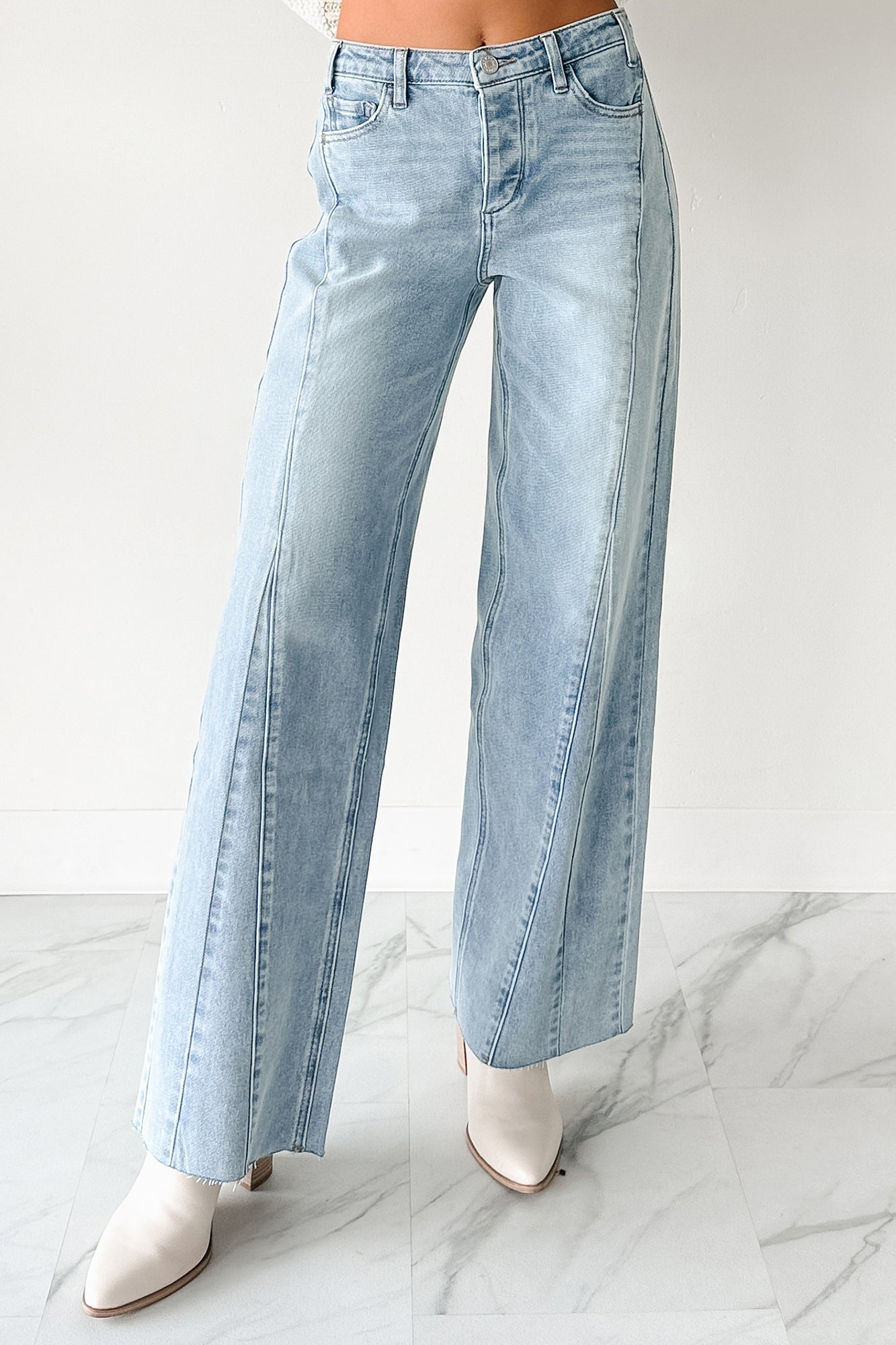 Glenn High Rise Wide Leg Jemina Denim Jeans (Light)