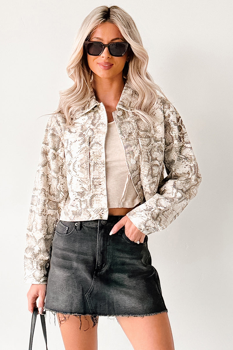 Prime Times Denim Snake Print Jacket (Taupe)