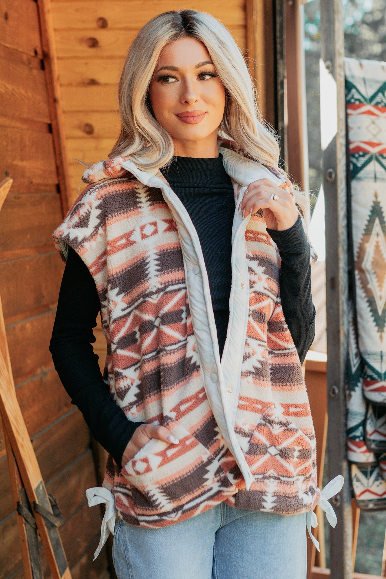 Lost In Motion Fleece Button-Up Vest (Rust/Multi)
