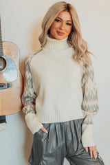 New Horizons Abstract Turtle Neck Sweater (Cream)