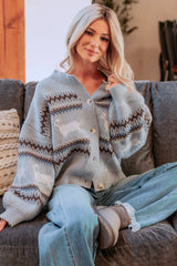 True Living Fair Isle Pattern Cardigan (Light Blue)