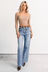 Cute As Ever Ribbed Long Sleeve Knit Crop Top (Camel)