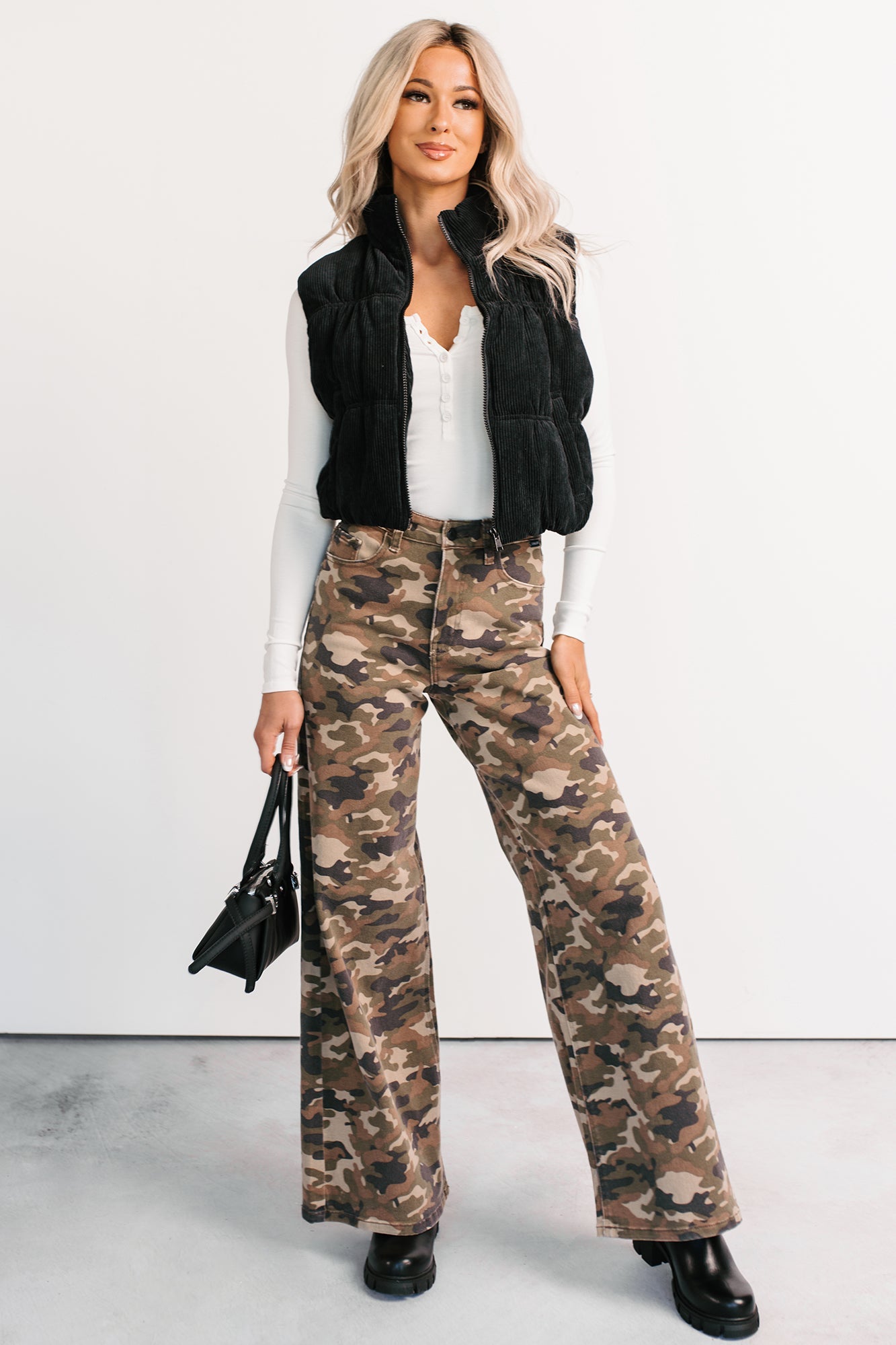Douglas High Rise Wide Leg Cello Jeans (Camo)