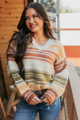 Messy Feelings V Neck Striped Knit Sweater (Multi)