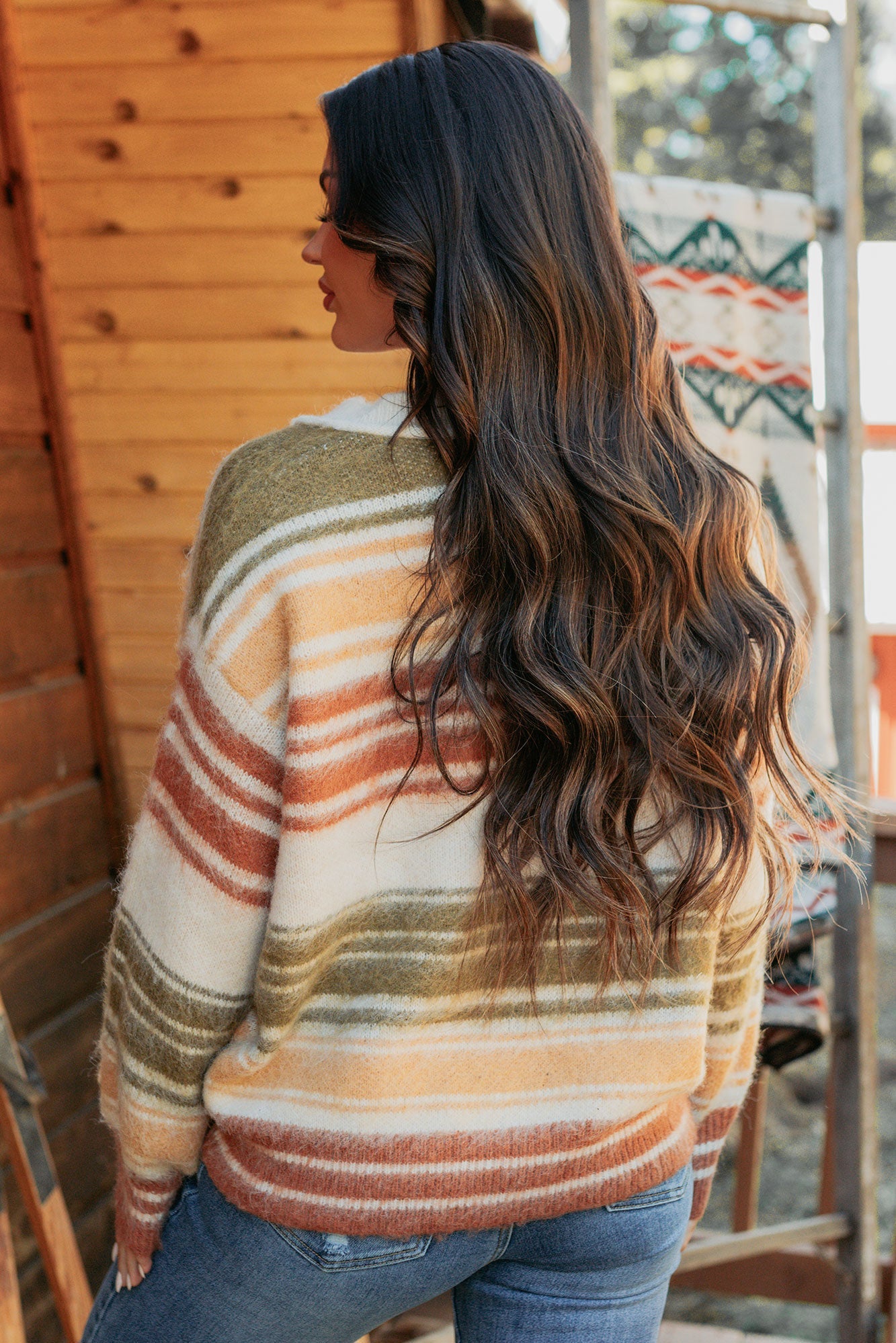 Messy Feelings V Neck Striped Knit Sweater (Multi)