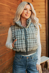 Polished Presence Plaid Puffer Vest (Olive)