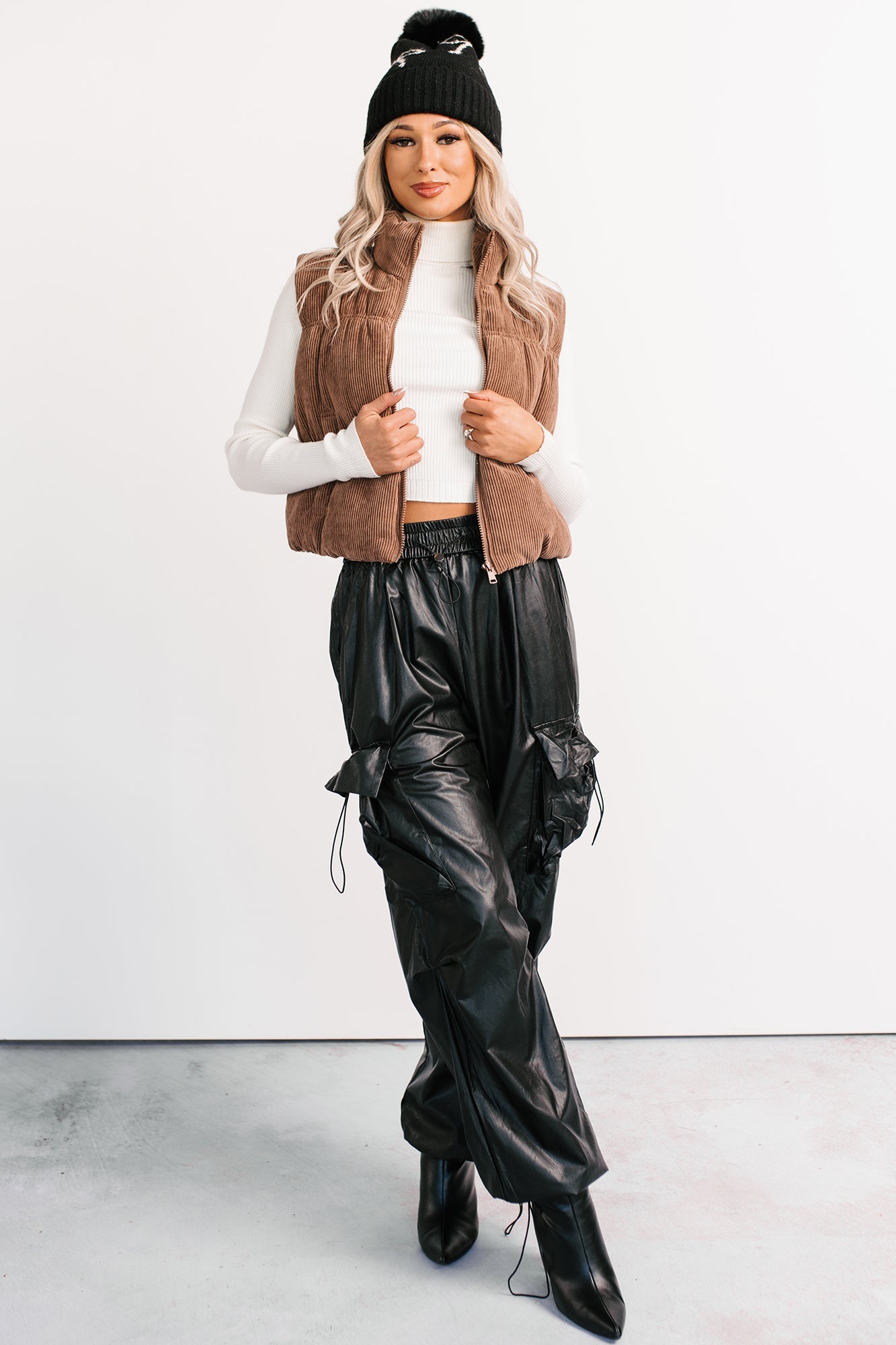 Don't Be Shy Faux Leather Cargo Pants (Black)