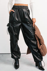 Don't Be Shy Faux Leather Cargo Pants (Black)