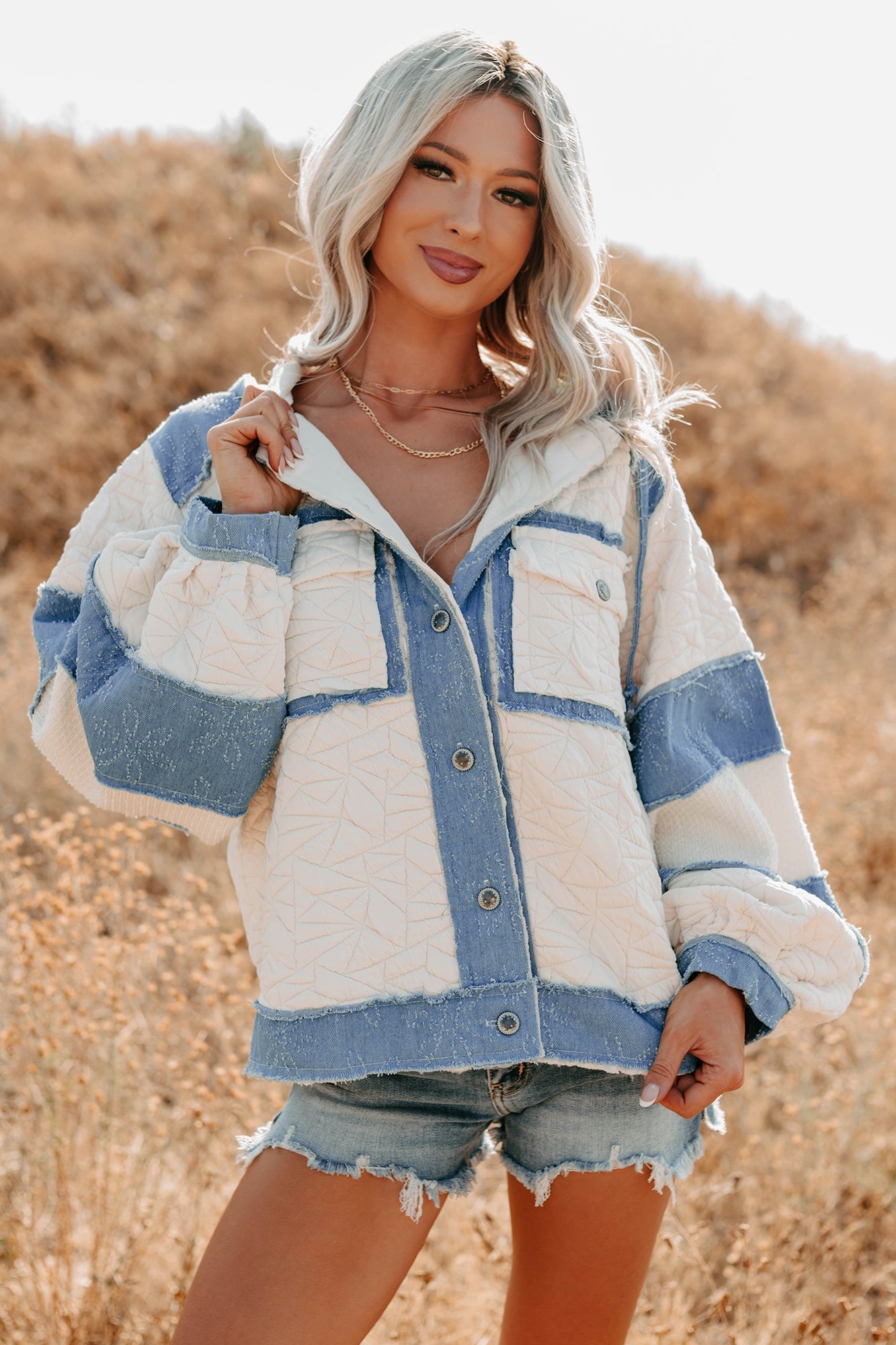 Daydream Date Frayed Quilted POL Jacket (Cream/Multi)